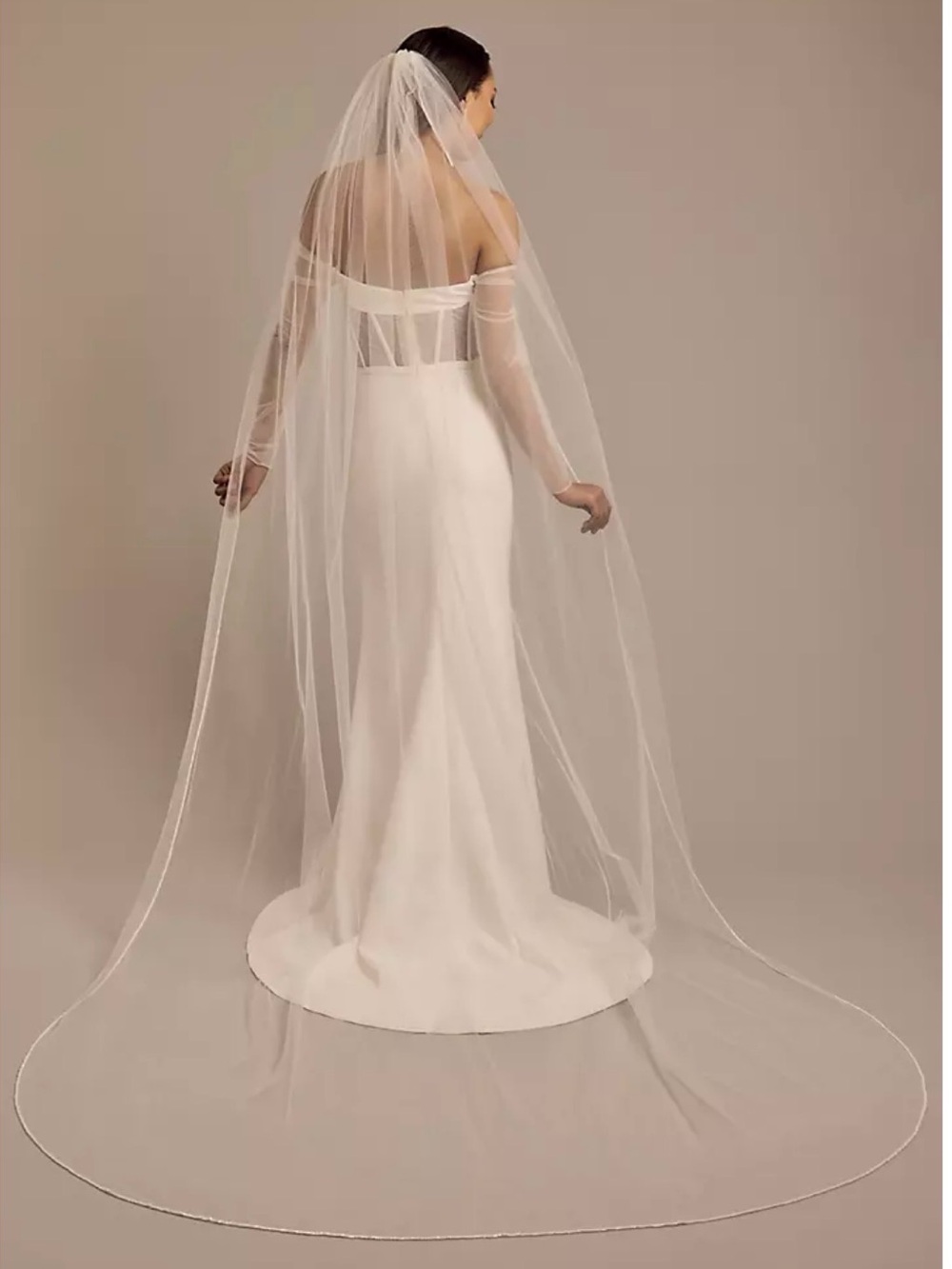 Classic, elegant Single-Tier beaded edge Cathedral Wedding Veil in Ivory